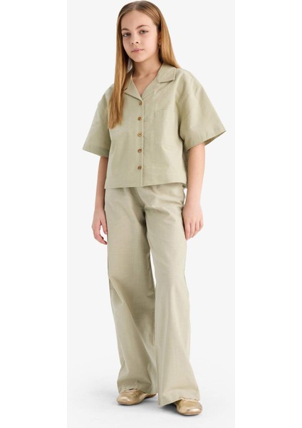 Kız Çocuk Beli Lastikli Wide Leg Geniş Bol Paça Pamuklu Pantolon D7611A825SM