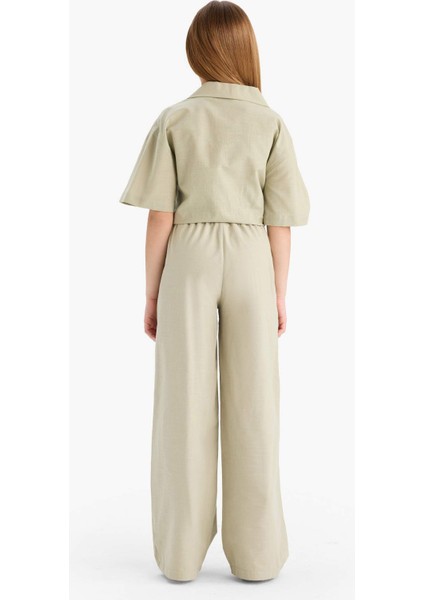 Kız Çocuk Beli Lastikli Wide Leg Geniş Bol Paça Pamuklu Pantolon D7611A825SM