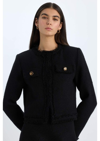 Crop Bisiklet Yaka Tweed Blazer Ceket D5040AX24AU