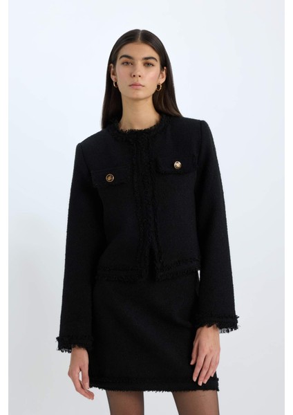 Crop Bisiklet Yaka Tweed Blazer Ceket D5040AX24AU