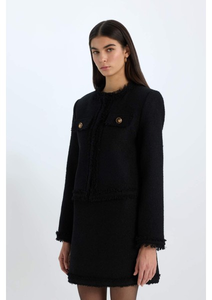 Crop Bisiklet Yaka Tweed Blazer Ceket D5040AX24AU