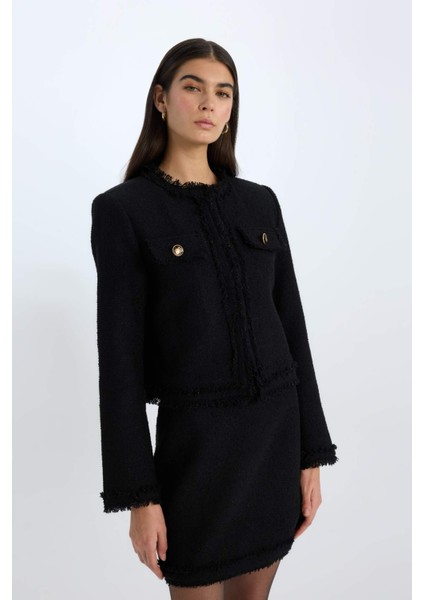 Crop Bisiklet Yaka Tweed Blazer Ceket D5040AX24AU