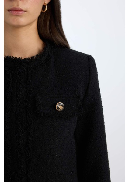 Crop Bisiklet Yaka Tweed Blazer Ceket D5040AX24AU