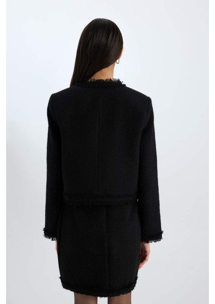 Crop Bisiklet Yaka Tweed Blazer Ceket D5040AX24AU