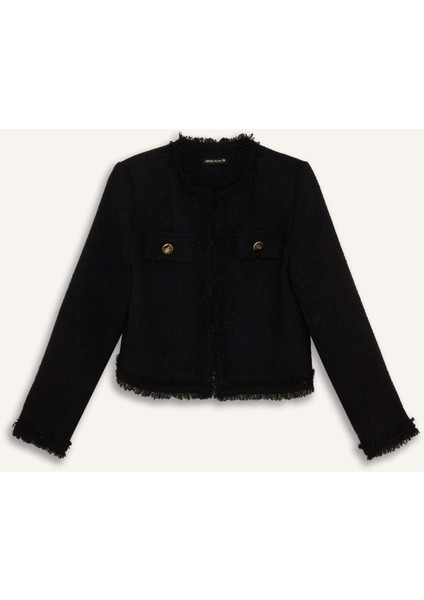 Crop Bisiklet Yaka Tweed Blazer Ceket D5040AX24AU