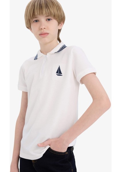 Erkek Çocuk Polo Yaka Nakışlı Pike Kısa Kollu Tişört D8091A825SM