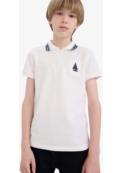 Erkek Çocuk Polo Yaka Nakışlı Pike Kısa Kollu Tişört D8091A825SM