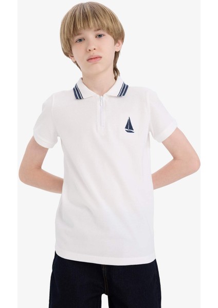 Erkek Çocuk Polo Yaka Nakışlı Pike Kısa Kollu Tişört D8091A825SM