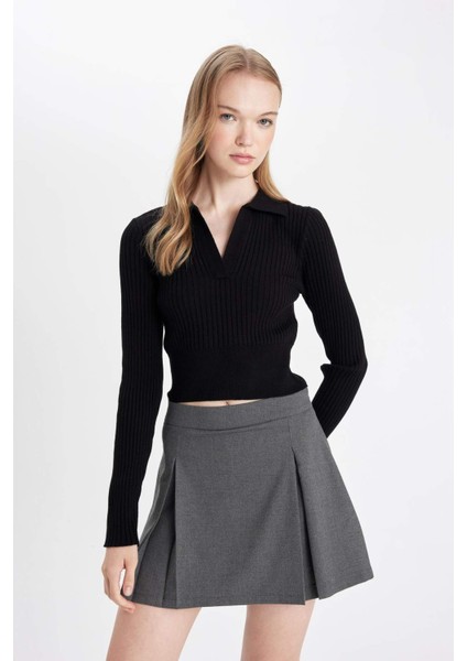 Coool Basic Düz Yüksek Bel Piliseli Mini Etek