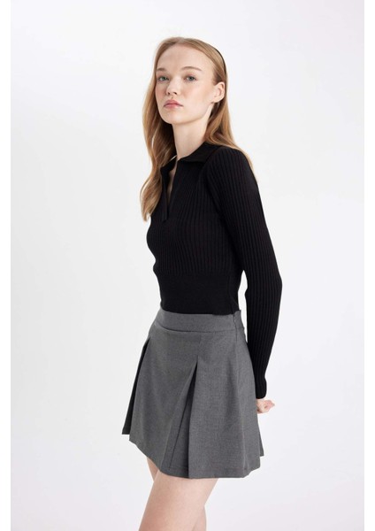 Coool Basic Düz Yüksek Bel Piliseli Mini Etek