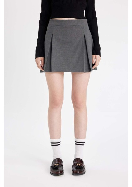 Coool Basic Düz Yüksek Bel Piliseli Mini Etek