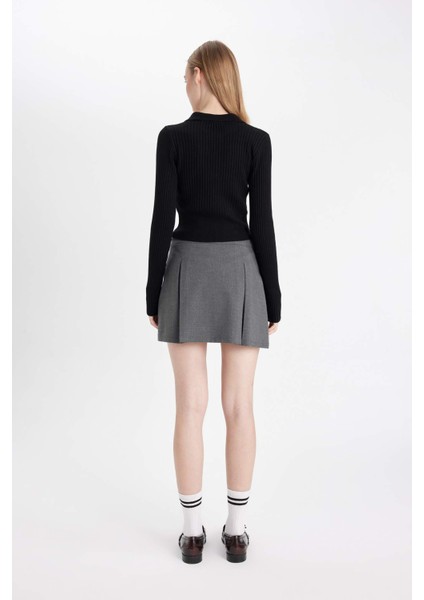 Coool Basic Düz Yüksek Bel Piliseli Mini Etek