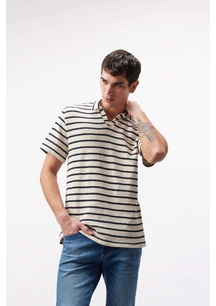 Regular Fit Polo Yaka Çizgili Kısa Kollu Tişört B6532AX25SP