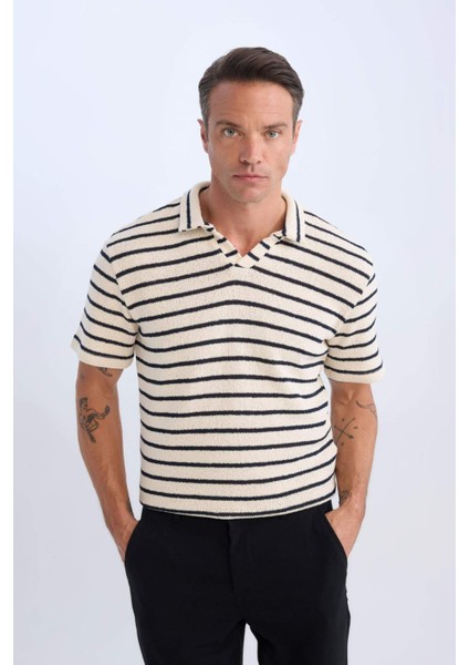 Regular Fit Polo Yaka Çizgili Kısa Kollu Tişört B6532AX25SP