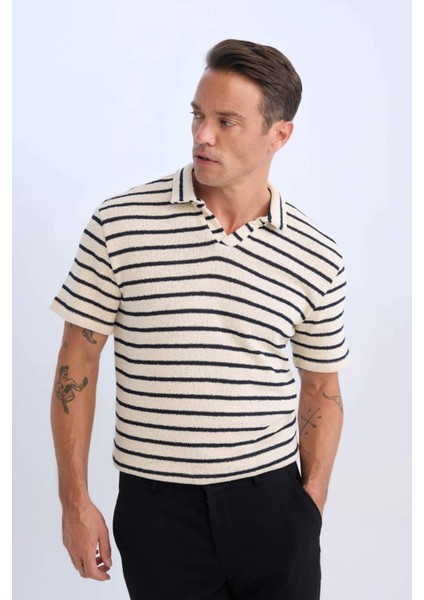 Regular Fit Polo Yaka Çizgili Kısa Kollu Tişört B6532AX25SP