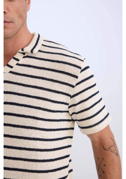 Regular Fit Polo Yaka Çizgili Kısa Kollu Tişört B6532AX25SP