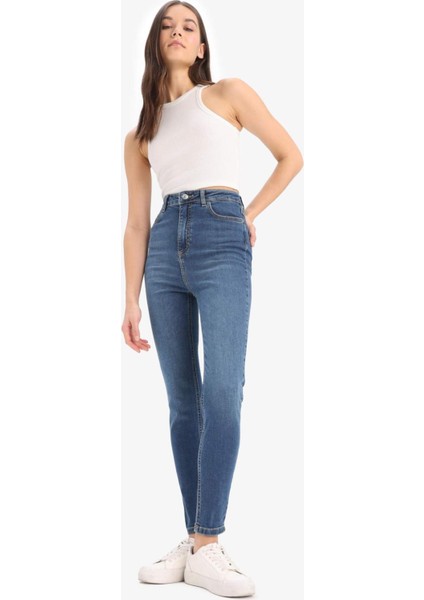 Anna Skinny Fit Yüksek Bel Düz Paça Uzun Jean Taş Yıkama Pantolon D8177AX25SP