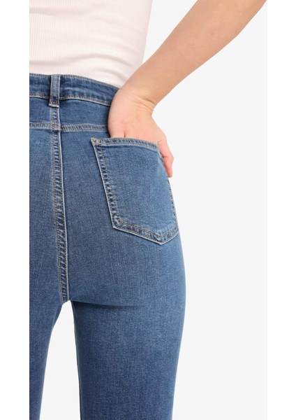 Anna Skinny Fit Yüksek Bel Düz Paça Uzun Jean Taş Yıkama Pantolon D8177AX25SP