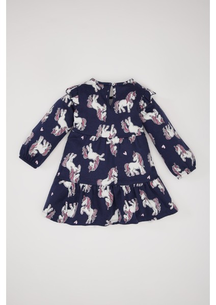 Kız Bebek Unicorn Baskılı Uzun Kollu Sweat Elbise D5632A524WN