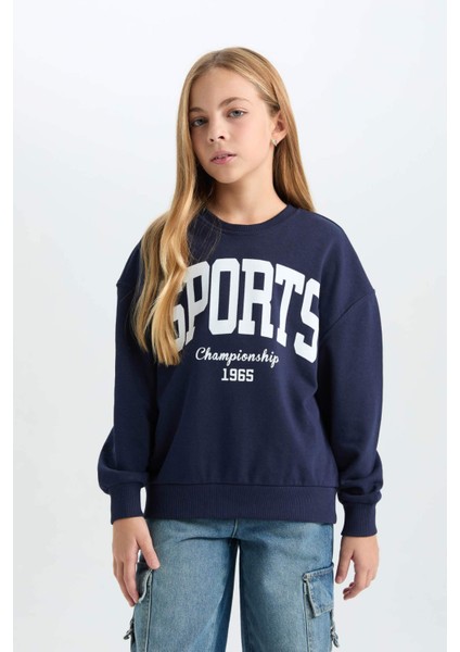 Kız Çocuk Relax Fit Bisiklet Yaka Baskılı Sweatshirt D6626A824AU