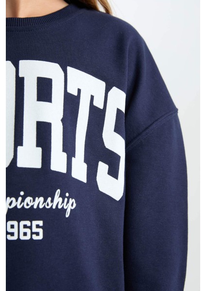 Kız Çocuk Relax Fit Bisiklet Yaka Baskılı Sweatshirt D6626A824AU