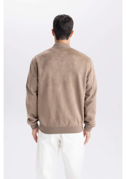 Slim Fit Dar Kesim Süet Kolej Yaka Fermuarlı Çift Cepli Mevsimlik Baharlık Bomber Mont Ceket A3866AX25SP