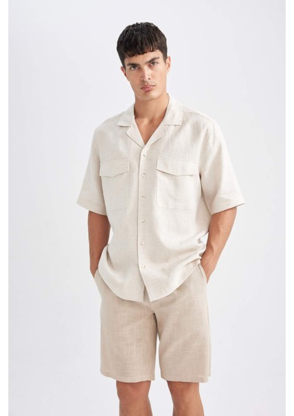 Beli Lastikli Cepli Pamuklu Bermuda Şort D8174AX24SM