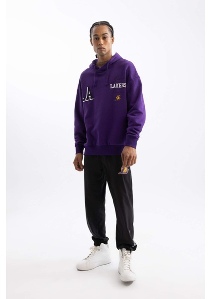 Fit NBA Los Angeles Lakers Dokuma Jogger Eşofman Altı Slim Fit Dar Kesim Cepli Ekstra Dar Paça