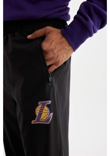 Fit NBA Los Angeles Lakers Dokuma Jogger Eşofman Altı Slim Fit Dar Kesim Cepli Ekstra Dar Paça