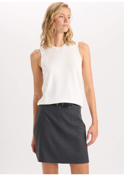 Fitted Bisiklet Yaka Kolsuz Basic Düz Triko Kazak D6160AX24AU