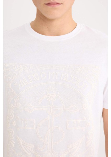 %100 Pamuk Regular Fit Bisiklet Yaka Baskılı Kısa Kollu Tişört D8203AX25SP