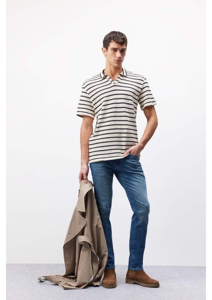 Regular Fit Polo Yaka Çizgili Kısa Kollu Tişört B6532AX25SP