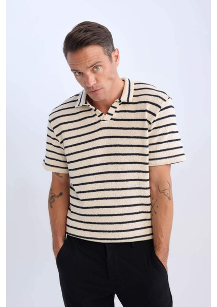Regular Fit Polo Yaka Çizgili Kısa Kollu Tişört B6532AX25SP