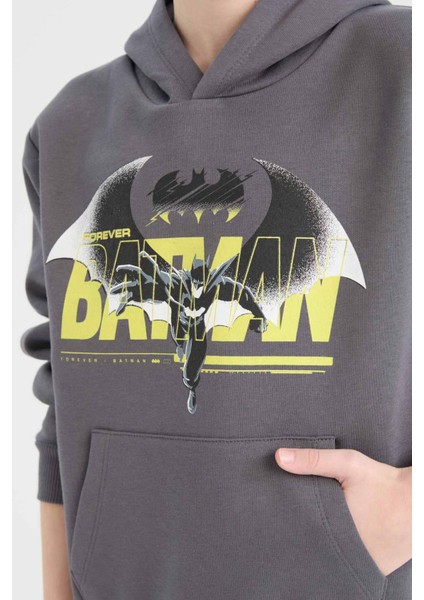 Erkek Çocuk Batman Kapüşonlu Kanguru Cepli Sweatshirt D6740A824WN