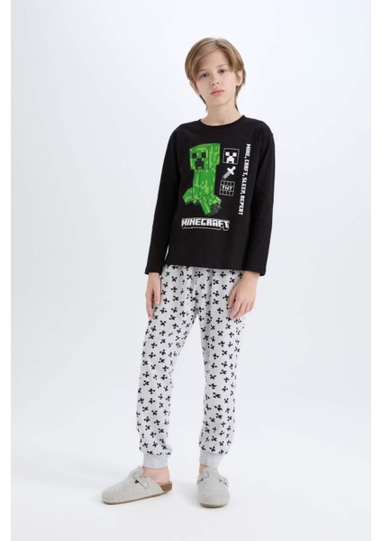 Erkek Çocuk Minecraft Pijama Takımı Uzun Kollu Üst Beli Lastikli Uzun Alt D8101A824WN