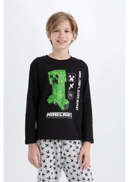 Erkek Çocuk Minecraft Pijama Takımı Uzun Kollu Üst Beli Lastikli Uzun Alt D8101A824WN