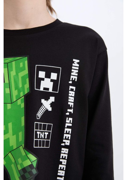 Erkek Çocuk Minecraft Pijama Takımı Uzun Kollu Üst Beli Lastikli Uzun Alt D8101A824WN
