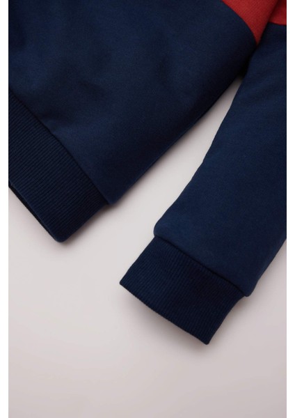 Erkek Bebek 2'li Takım Renk Bloklu İçi Yumuşak Tüylü Sweatshirt Beli Lastikli Eşofman Altı