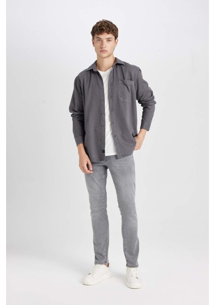 %100 Pamuk Regular Fit Basic Düz Uzun Kollu Gömlek D7406AX24AU