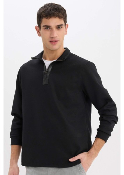 Regular Fit Dik Yaka Yarım Fermuarlı Basic Düz Sweatshirt D7226AX25SP