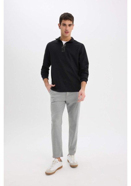 Regular Fit Dik Yaka Yarım Fermuarlı Basic Düz Sweatshirt D7226AX25SP