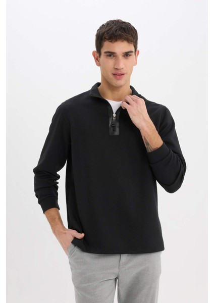 Regular Fit Dik Yaka Yarım Fermuarlı Basic Düz Sweatshirt D7226AX25SP