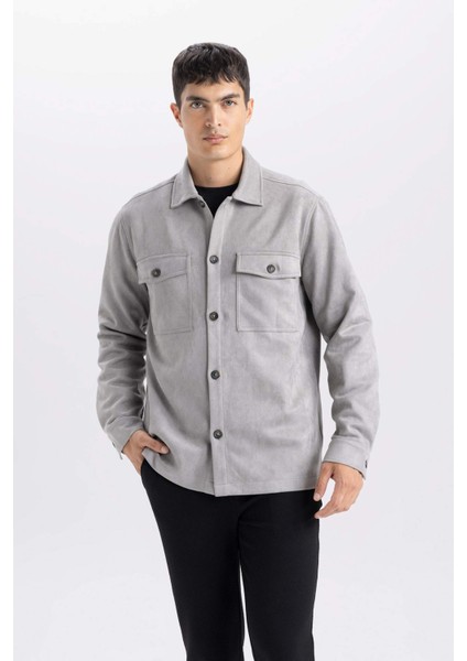 Regular Fit Polo Yaka Süet Gömlek Ceket D3379AX25SP