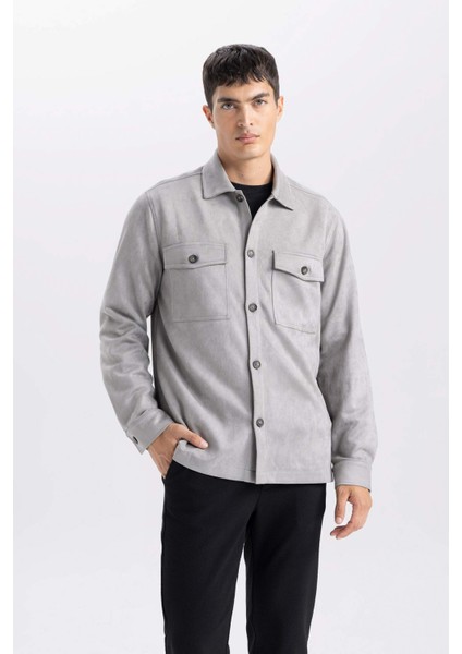Regular Fit Polo Yaka Süet Gömlek Ceket D3379AX25SP