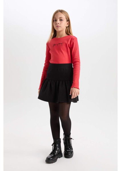 Kız Çocuk Basic Düz Beli Lastikli Volanlı Etek