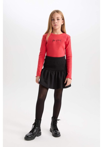 Kız Çocuk Basic Düz Beli Lastikli Volanlı Etek