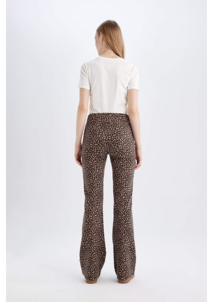 Flare Fit Leopar Desenli Düz Paça Uzun Boy Pantolon D7452AX24AU