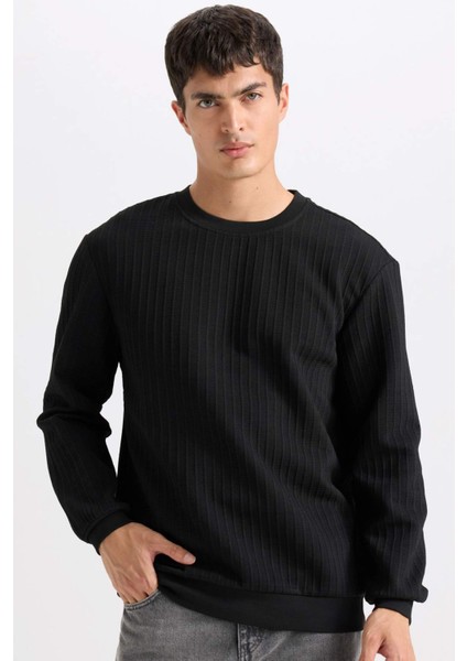 Regular Fit Bisiklet Yaka Jakarlı Basic Düz Sweatshirt D5391AX24AU