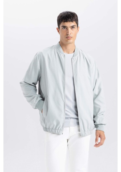 Su İtici Regular Fit Kolej Yaka Fermuarlı Cepli Mevsimlik Baharlık Bomber Mont D7447AX24AU