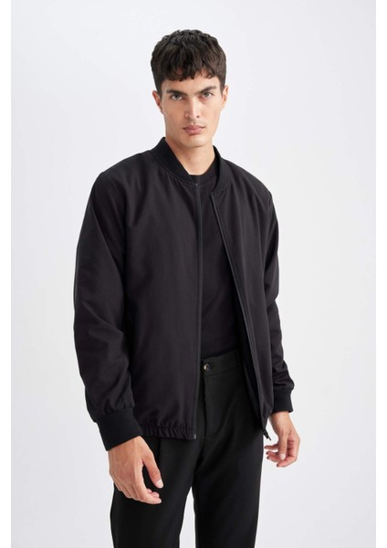 Su İtici Regular Fit Kolej Yaka Fermuarlı Cepli Mevsimlik Baharlık Bomber Mont D7447AX24AU